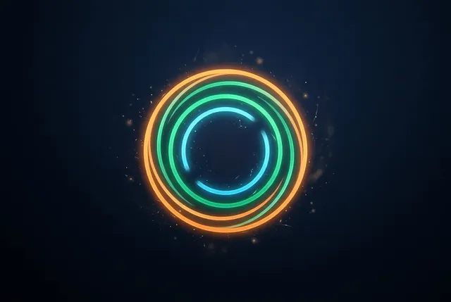 A glowing three-arc anniversary emblem in the 3LA layer colours — orange, green and cyan.